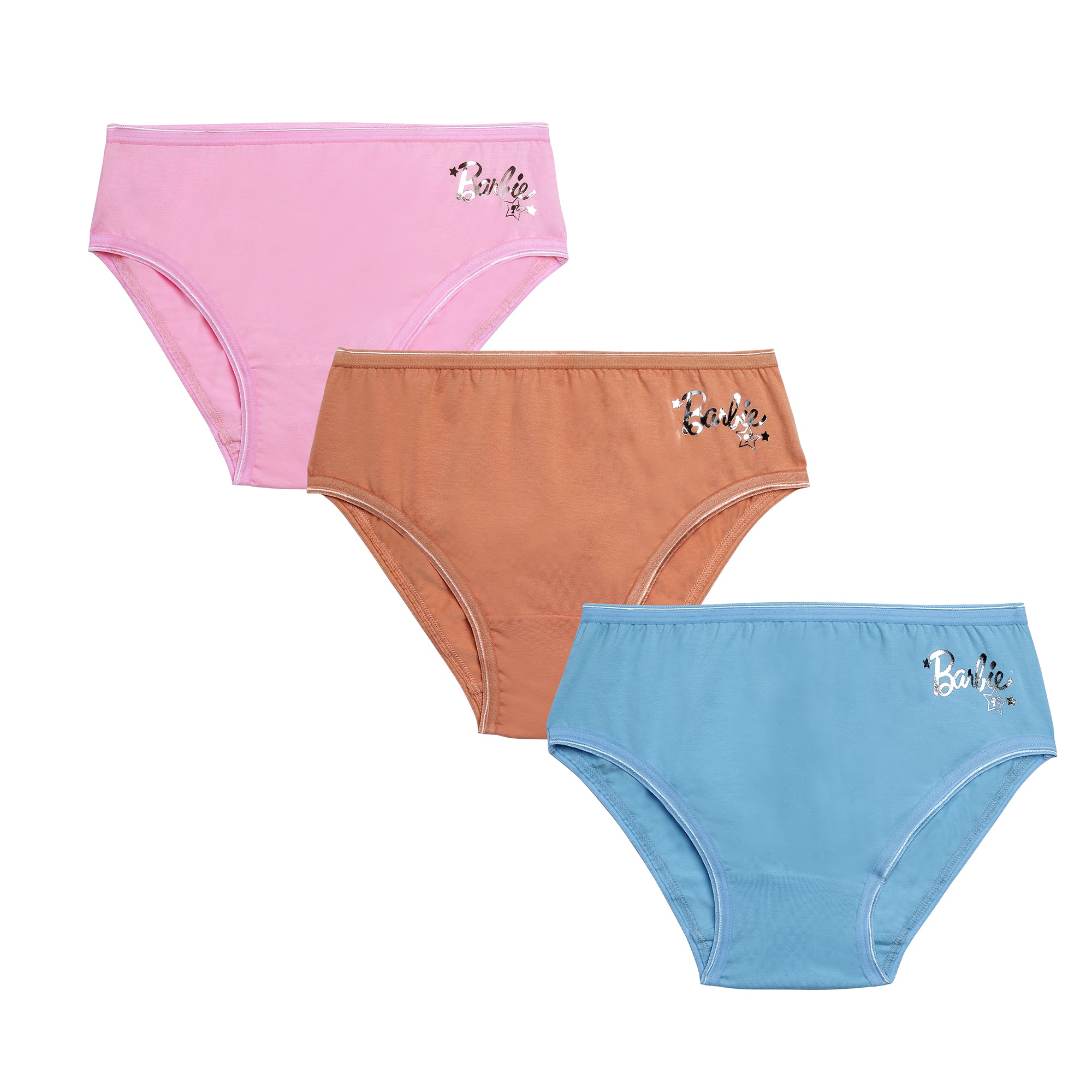Redrose Girls' Solid Cotton Elastane Panties with Barbie Print – Pack of 6 | Stretchable & Comfy Innerwear | BABY-22