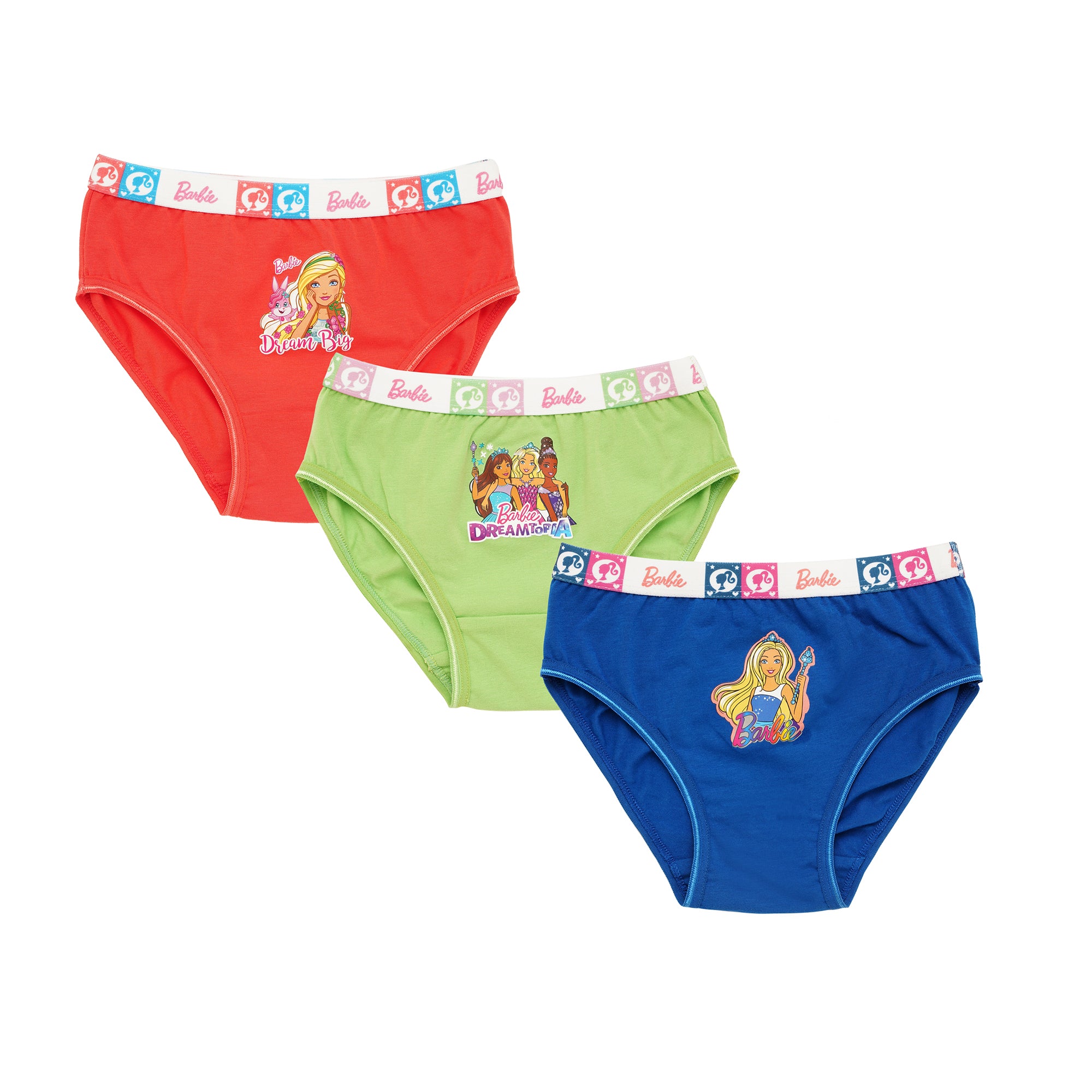 Red Rose Girls' Cotton Elastane Briefs Pack of 6 – Solid Colors with Barbie Waistband & Prints | BABY-108