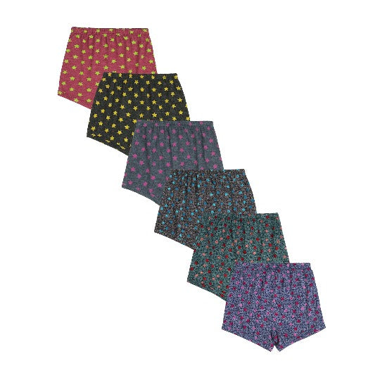 Red Rose Girls' Soft Cotton Printed Boxer Shorts – Pack of 6 | BABY-79