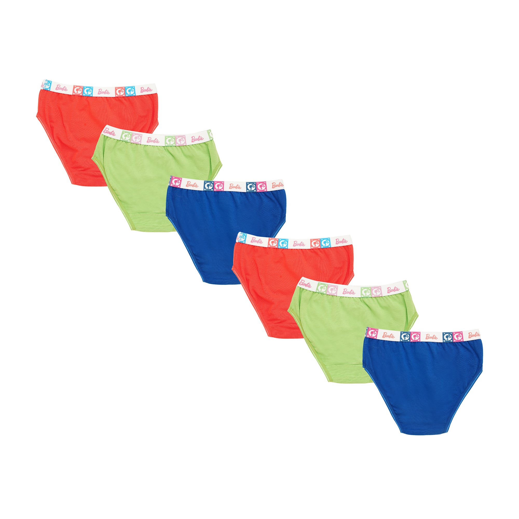 Red Rose Girls' Cotton Elastane Briefs Pack of 6 – Solid Colors with Barbie Waistband & Prints | BABY-108