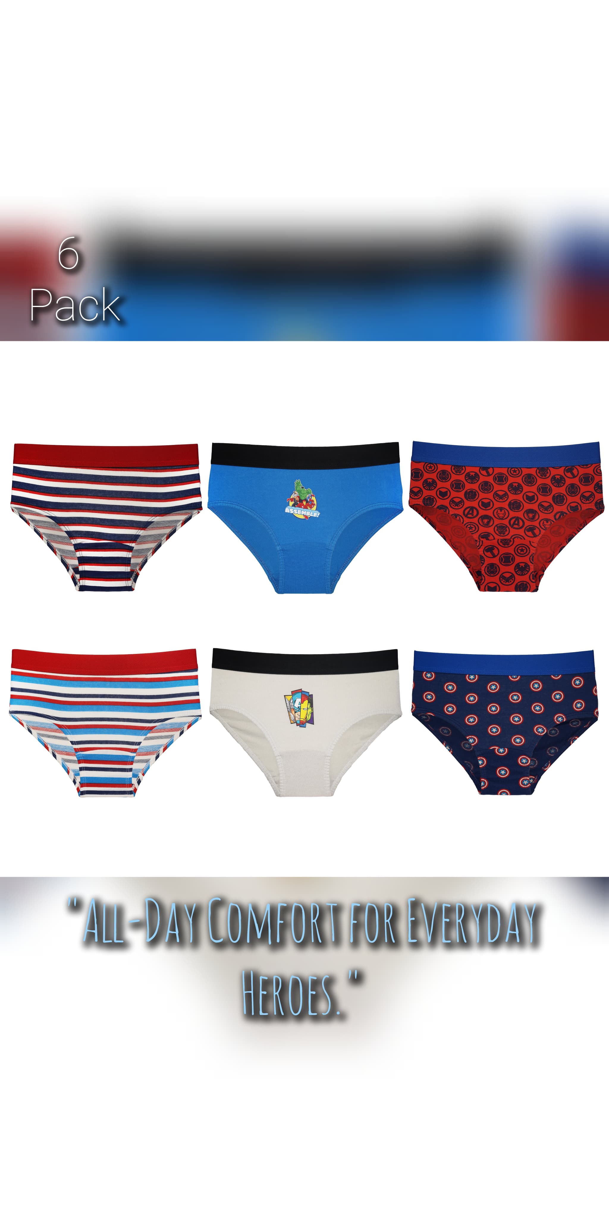 Boys’ Marvel Avengers Briefs – 6-Pack 100% Cotton Underwear | JR-509