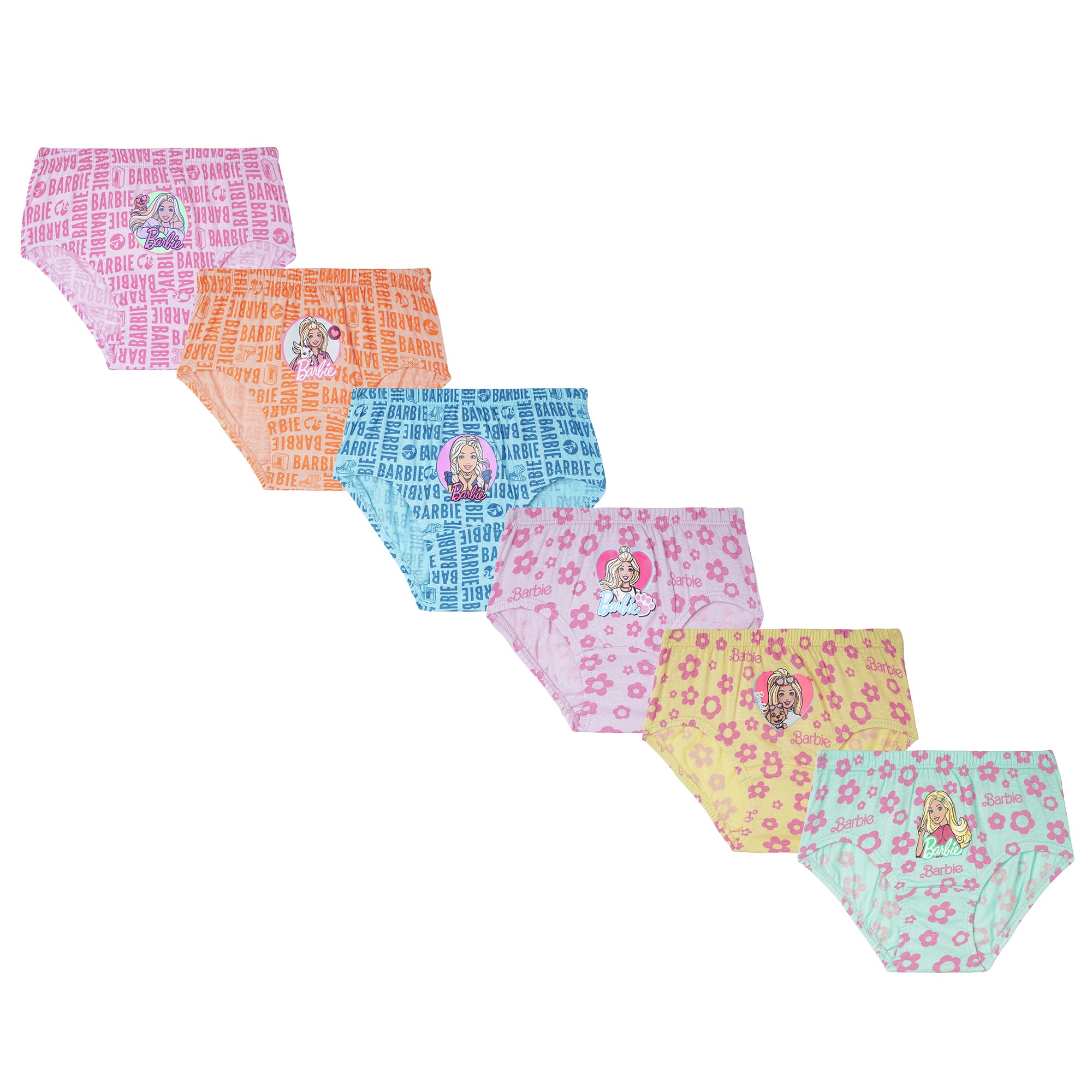 Girls' Barbie Printed Briefs – Pack of 6 | Soft Cotton Innerwear by Redrose | BABY-123