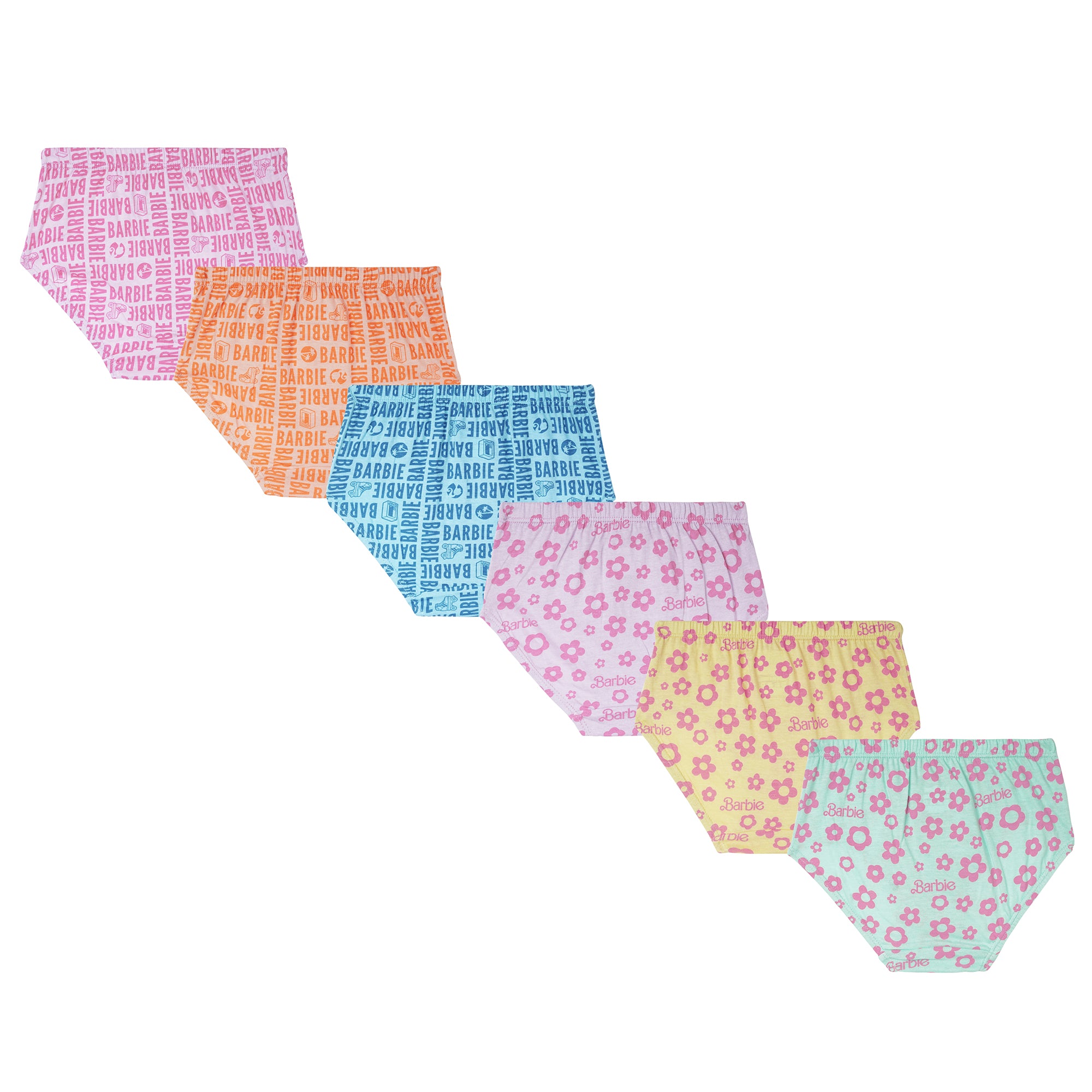 Girls' Barbie Printed Briefs – Pack of 6 | Soft Cotton Innerwear by Redrose | BABY-123