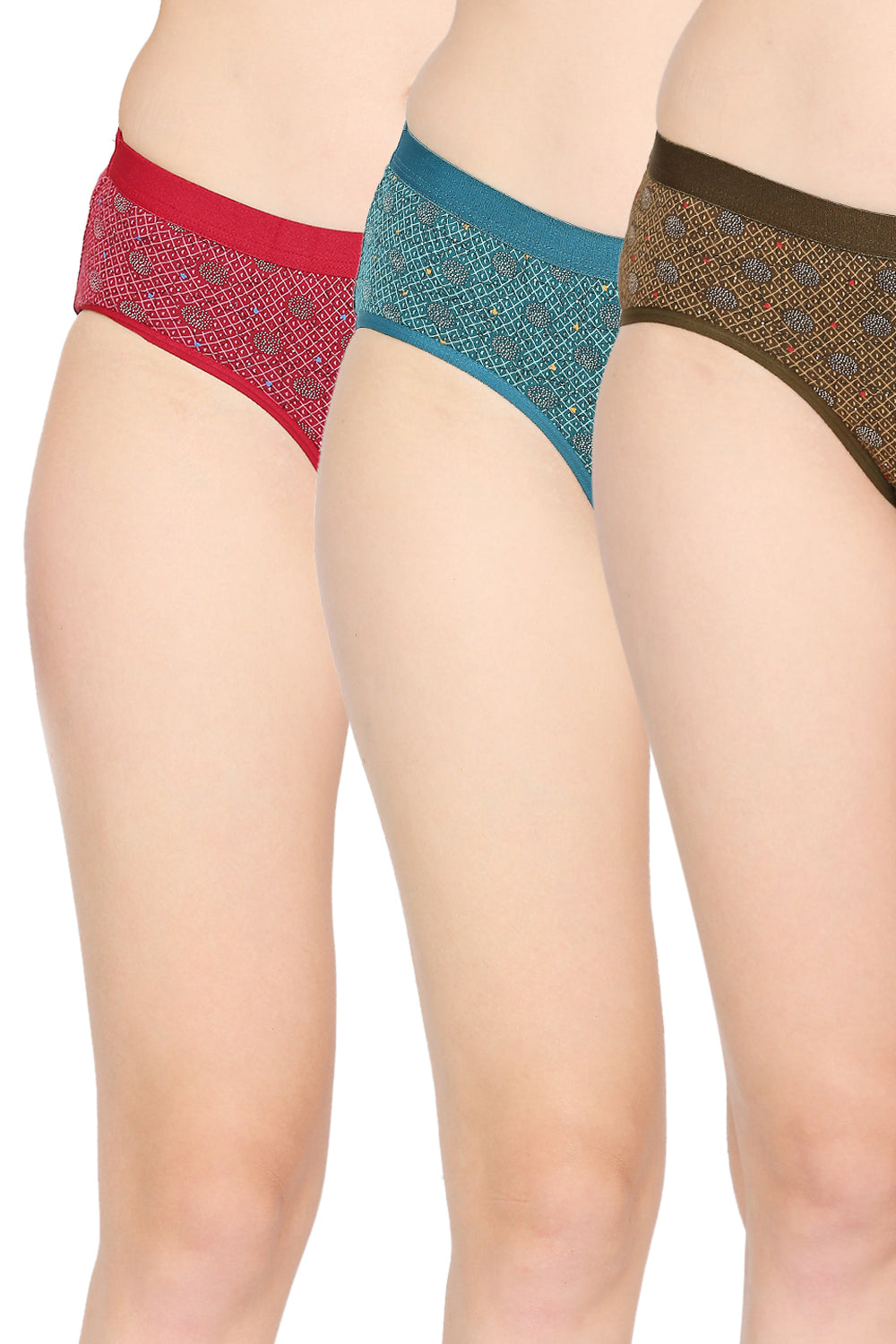 Red Rose Cotton Medium Rise Hipster Panties - Multicolor Pack of 3