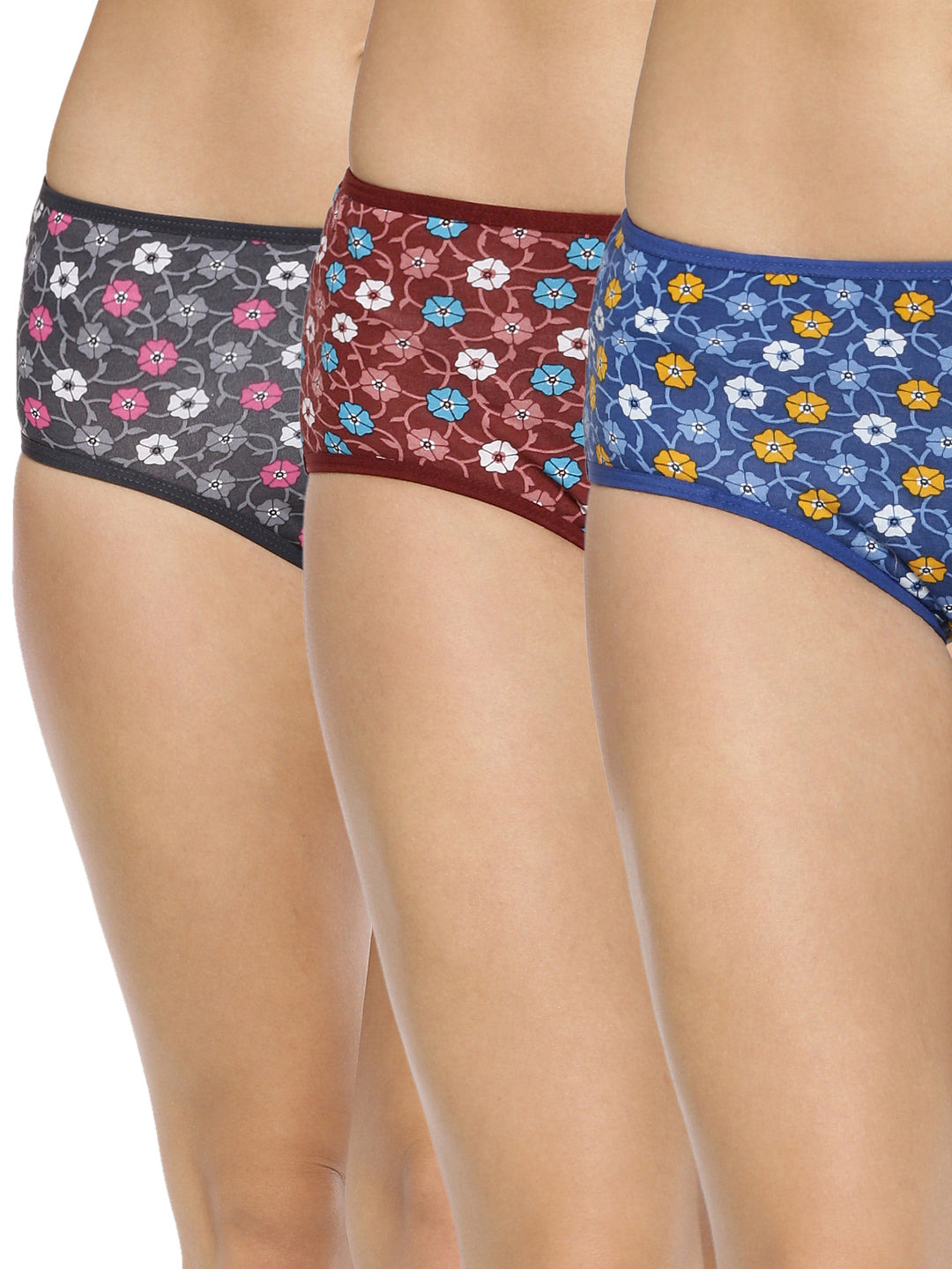 Red Rose Intima Cotton Medium Rise, Full Coverage Hipster Panties - Multicolor Pack of 3