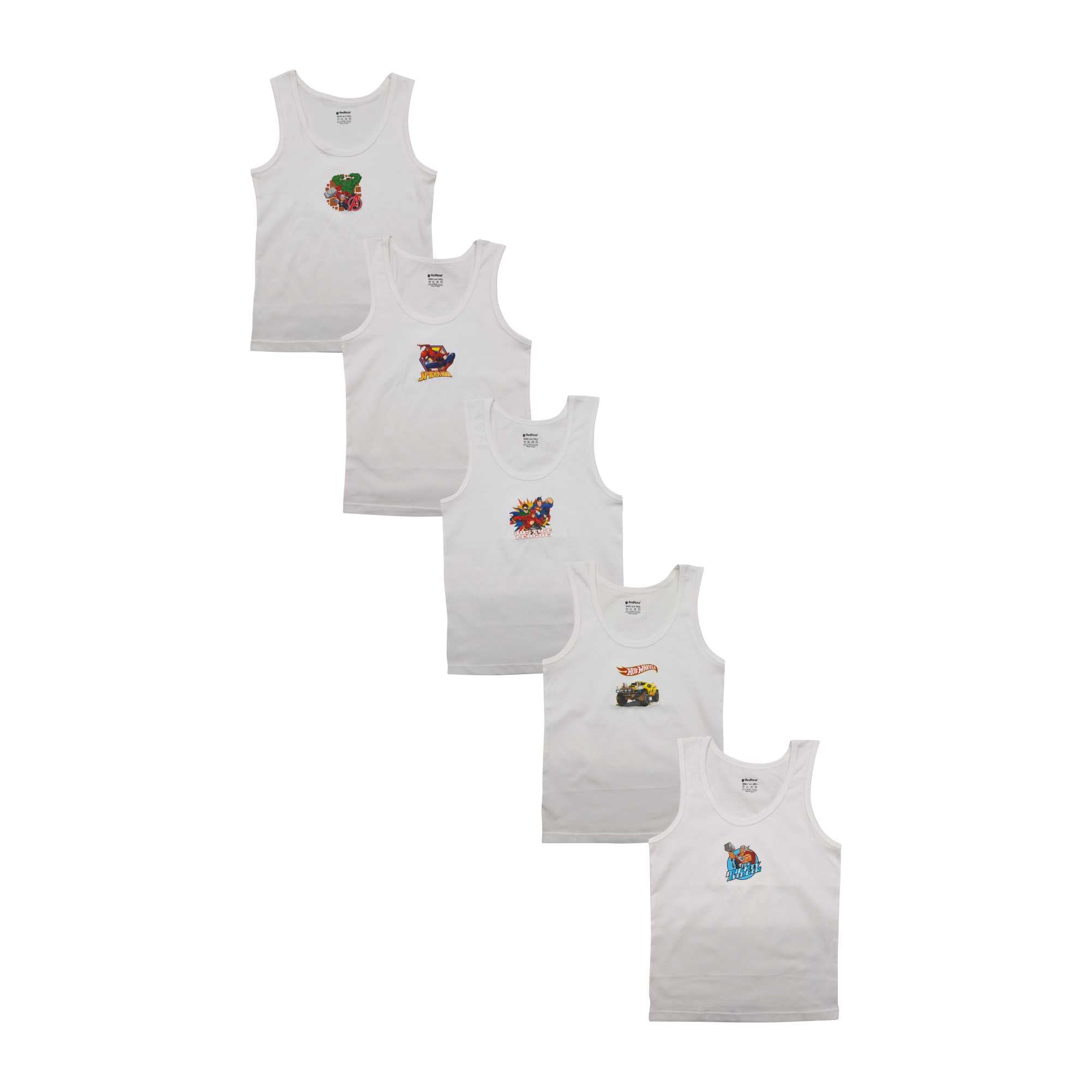 π§ Redrose Boys Printed Cotton Vests β Pack of 5 | Fun Character Designs | Soft & Breathable | JRV-1005WH
