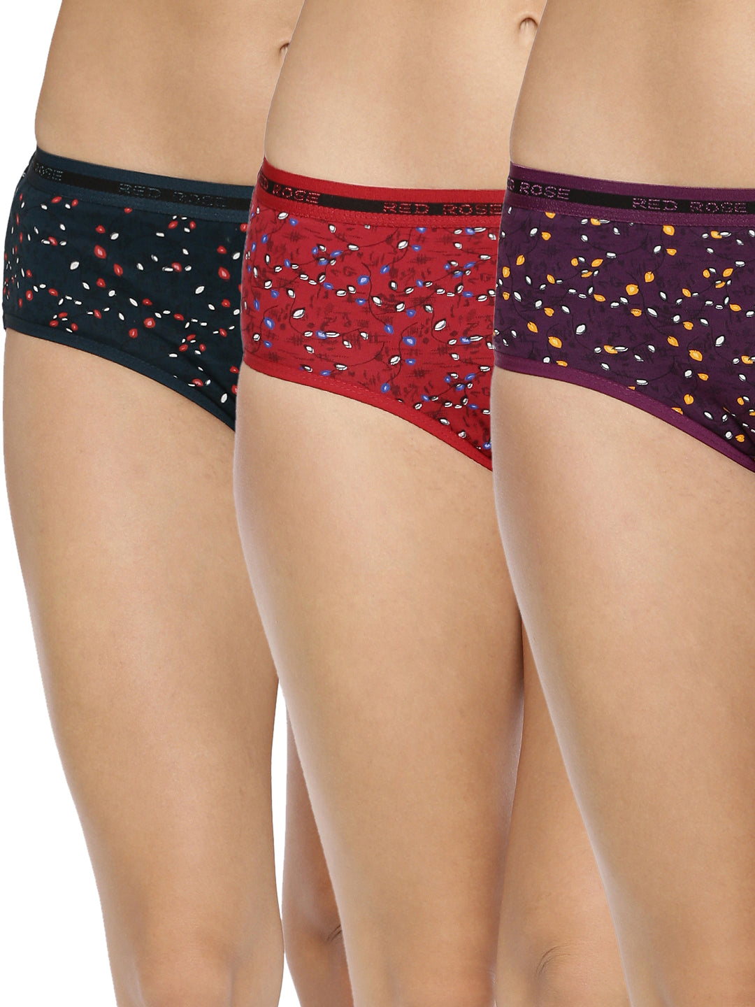 Red Rose Cotton Medium Rise Full Coverage Hipster Panties Multicolor Pack of 3