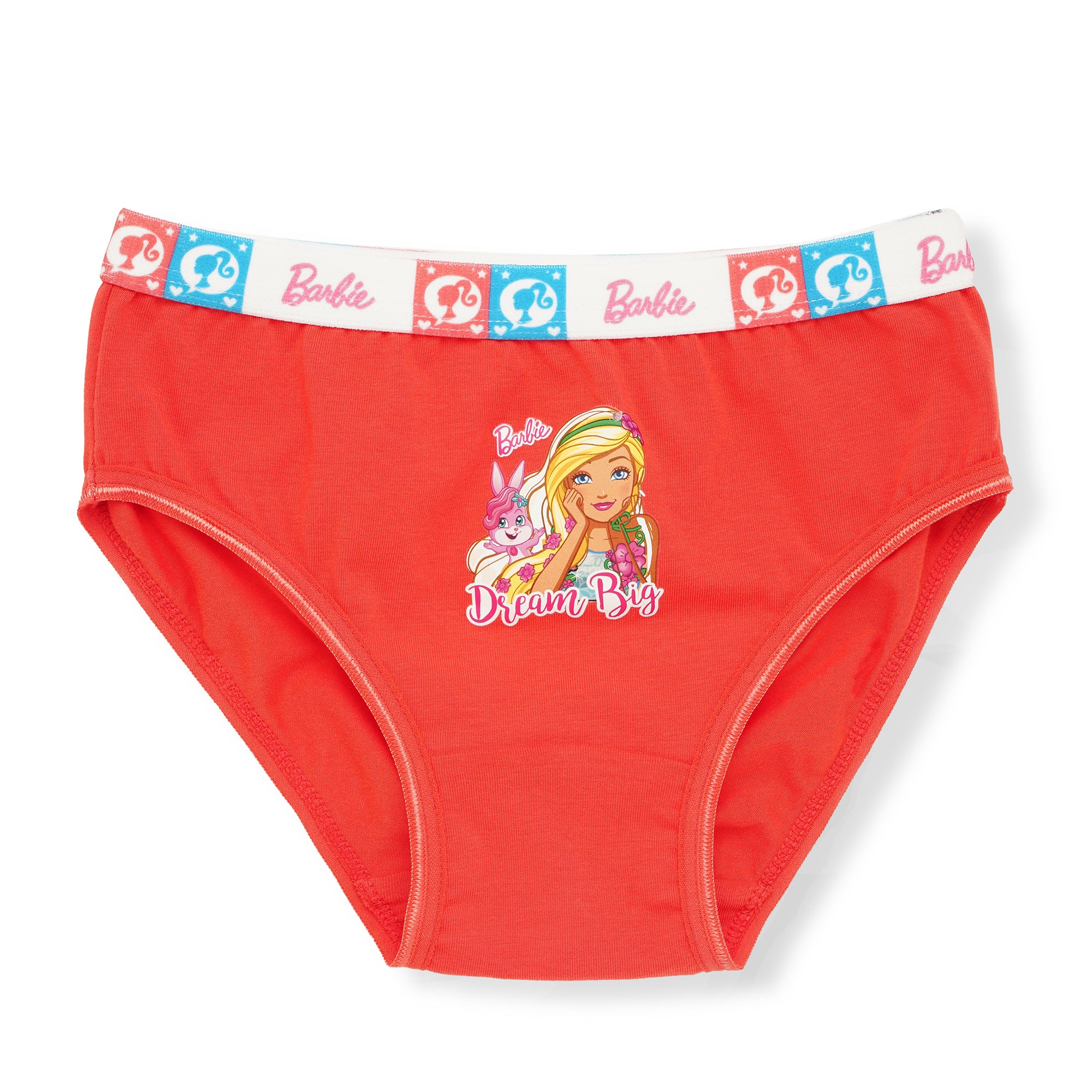 Red Rose Girls' Cotton Elastane Briefs Pack of 6 – Solid Colors with Barbie Waistband & Prints | BABY-108