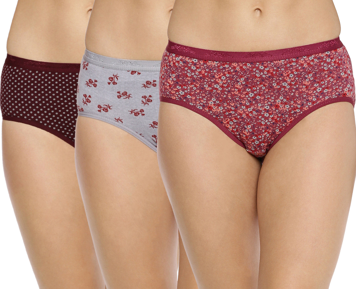 Red Rose Full Coverage Hipster Panties (Multicolor Pack of 3)