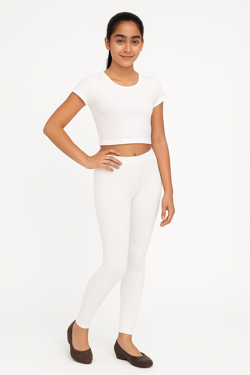 Redrose Girls Cotton Lycra LEGGINS š¤š¤ ā Pack of 1 (WH) | Stretchable & Soft Everyday Comfort | LG-01 (WH)-ANKLE