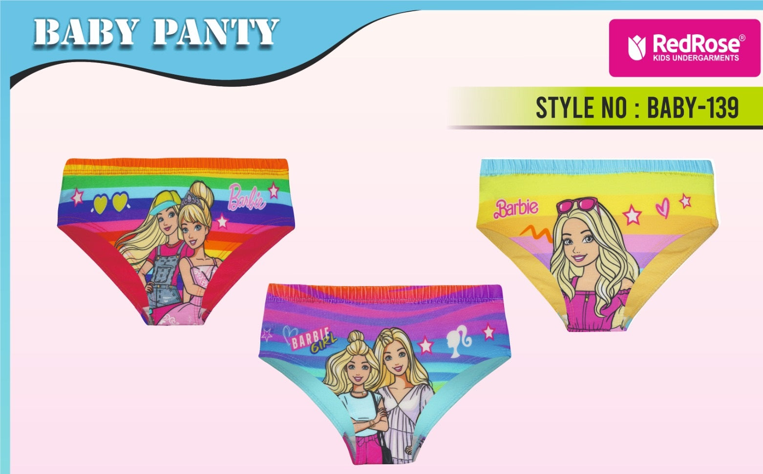 Red Rose Girls' Barbie Print Briefs – Pack of 3 – Soft Cotton Elasten Innerwear | BABY-139