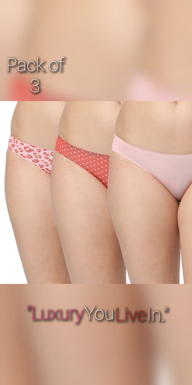 Red Rose Seamless Bonded 03 Women's Medium Coverage Polyamide Elastane Stretch Mid Waist Bikini Set with Waistband (Pack of 3 Colors)