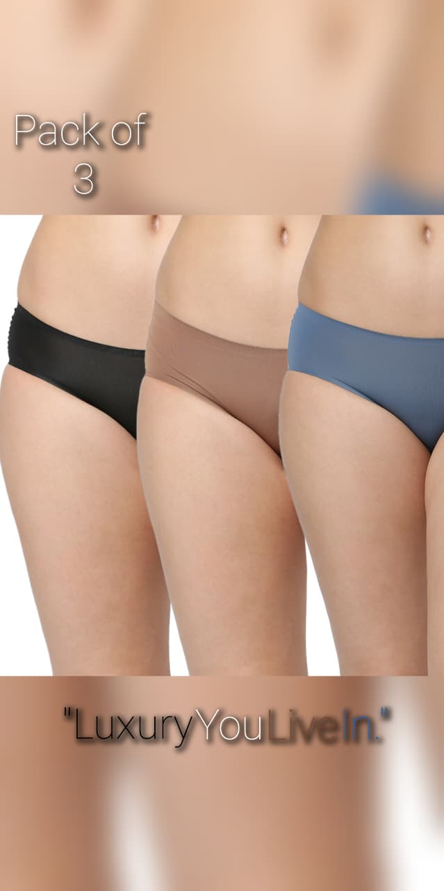 Red Rose Seamless Bonded 101 Women's Medium Coverage Polyamide Elastane Stretch Mid Waist Bikini Set with Waistband (Pack of 3)