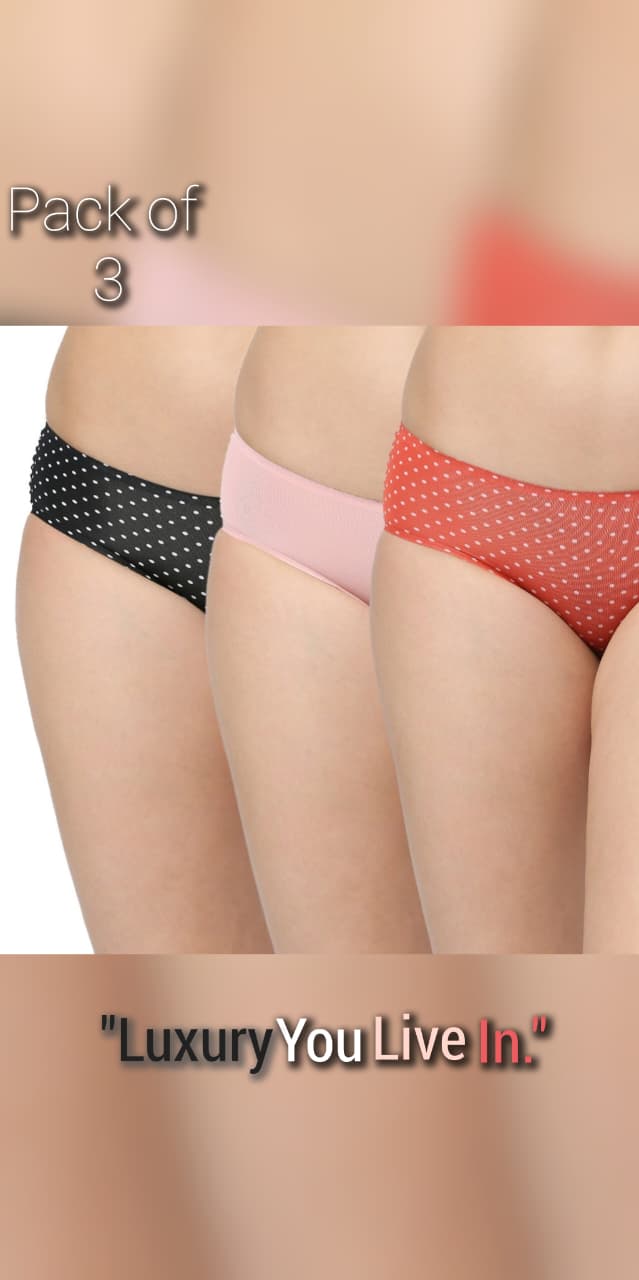 Red Rose Seamless Bonded 105 Women's Medium Coverage Polyamide Elastane Stretch Mid Waist Bikini Set with Waistband (Pack of 3)