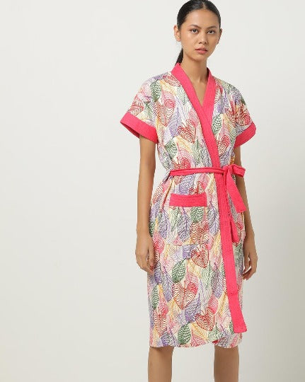 Red Rose Printed Bathrobe