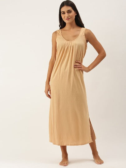 Red Rose Solid Cotton Full Length Camisole for Women | Maxi Nighty
