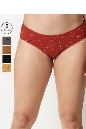 Red Rose Assorted mid Rise Cotton Comfort Regular Hipster Panties Pack (Set of 5)