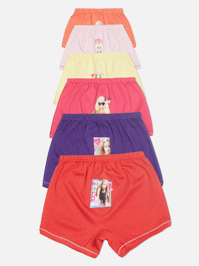 Red Rose Girls' Cotton Interlock Boxer Briefs – Pack of 6 Barbie Print Innerwear Shorts | BABY-138