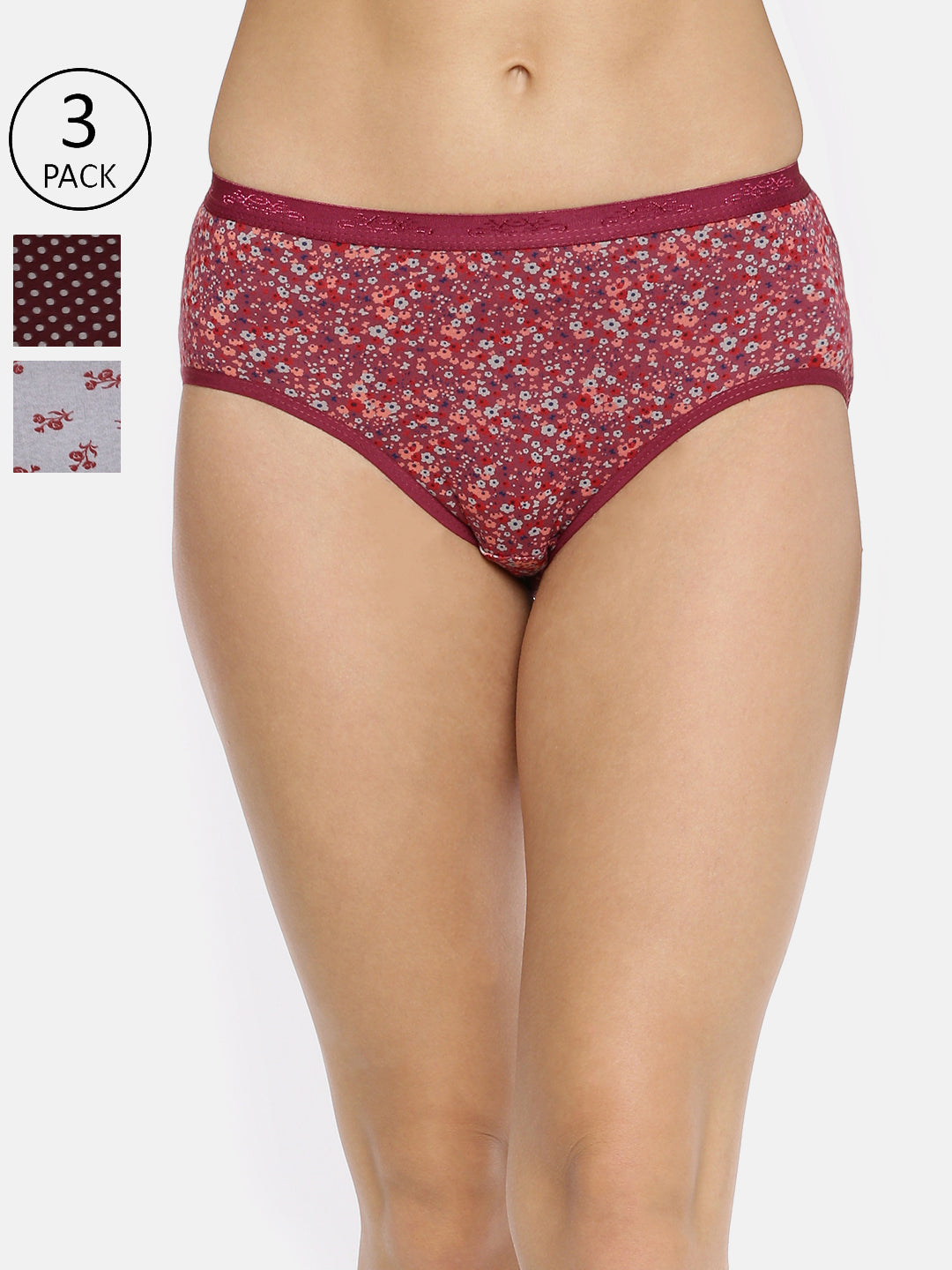 Red Rose Full Coverage Hipster Panties (Multicolor Pack of 3)