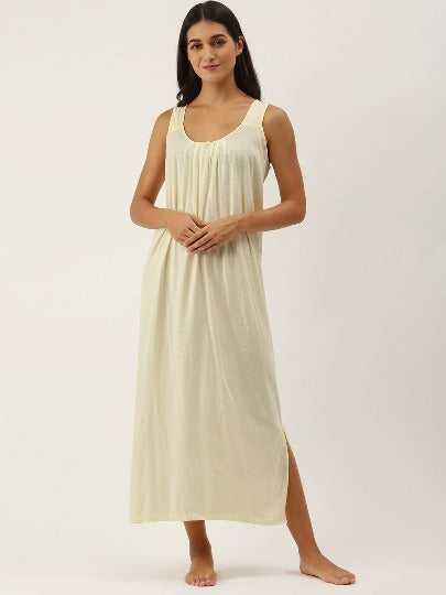 Red Rose Solid Cotton Full Length Camisole for Women | Maxi Nighty