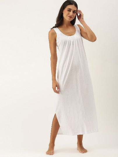 SAJELI Red Rose Women’s Solid Cotton Full-Length Camisole | Comfortable Maxi Nighty