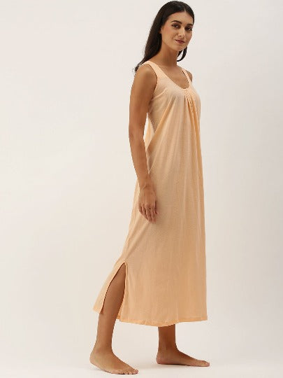 Red Rose Solid Cotton Full Length Camisole for Women | Maxi Nighty