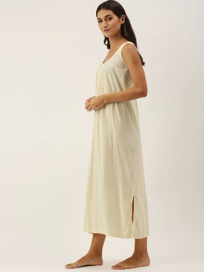 Red Rose Solid Cotton Full Length Camisole for Women | Maxi Nighty