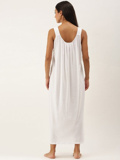 Red Rose Solid Cotton Full Length Camisole for Women | Maxi Nighty