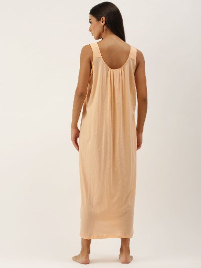 Red Rose Solid Cotton Full Length Camisole for Women | Maxi Nighty