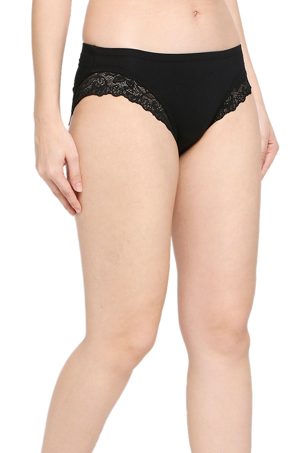 Red Rose Lacer Black Solid Color Medium Rise Full Coverage Hipster Panty