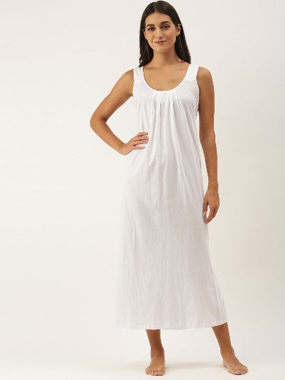 SAJELI Red Rose Women’s Solid Cotton Full-Length Camisole | Comfortable Maxi Nighty