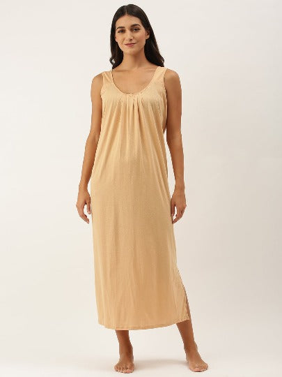 Red Rose Solid Cotton Full Length Camisole for Women | Maxi Nighty