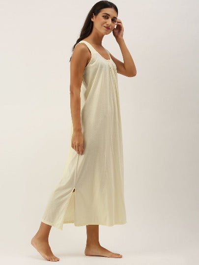 Red Rose Solid Cotton Full Length Camisole for Women | Maxi Nighty