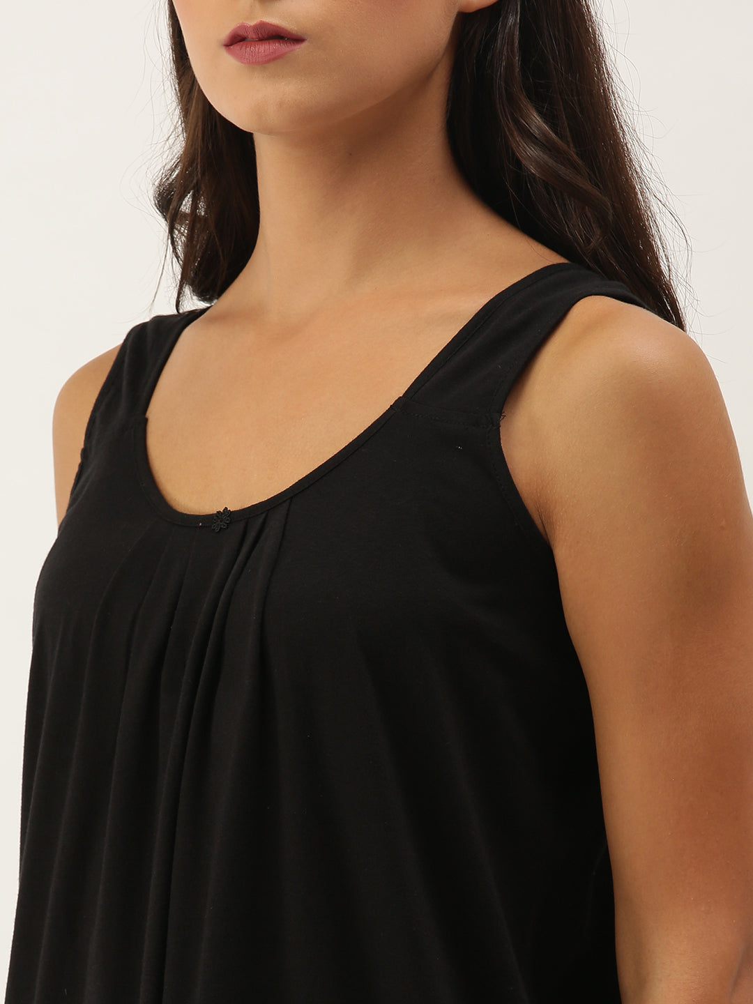 Red Rose Solid Cotton Full Length Camisole for Women | Maxi Nighty
