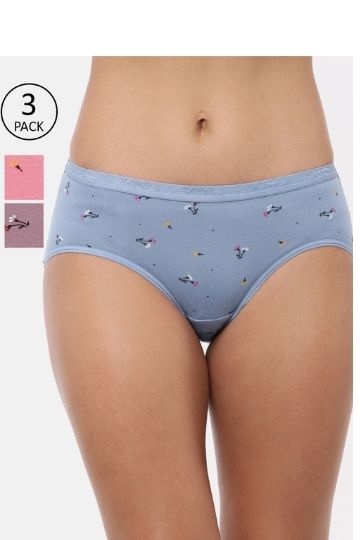 Red Rose Printed Cotton Comfort Medium Rise Full Coverage Hipster Panties - Multicolor Pack of 3