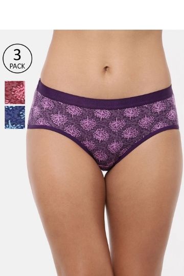 Red Rose Women's Cotton Elastane Printed Hipster Panties Pack of 3