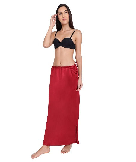 Red Rose Solid Satin Readymade Petticoat Stretchable Body Shaper Underskirt Indian Lining Shapers for Women's Sarees