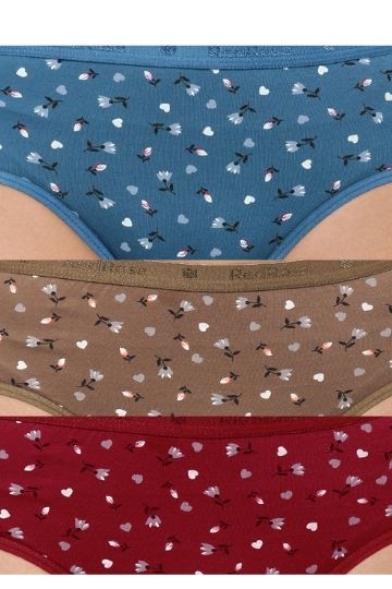 Red Rose Multicolor Medium Rise Full Coverage Hipster Panty (Pack of 3)