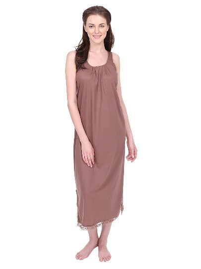 Red Rose Solid Cotton Full Length Camisole for Women | Nighty