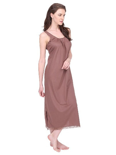 Red Rose Solid Cotton Full Length Camisole for Women | Nighty