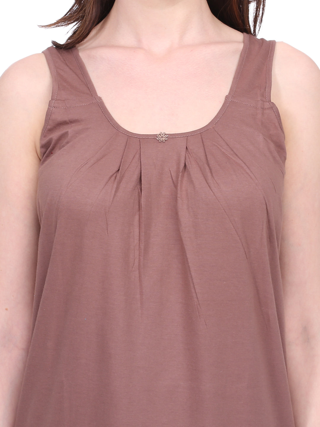 Red Rose Solid Cotton Full Length Camisole for Women | Nighty