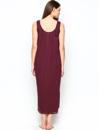 Red Rose Solid Cotton Full Length Camisole for Women | Nighty