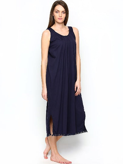 Red Rose Solid Cotton Full Length Camisole for Women | Nighty