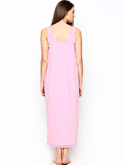 Red Rose Solid Cotton Full Length Camisole for Women | Nighty