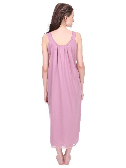 Red Rose Solid Cotton Full Length Camisole for Women | Nighty