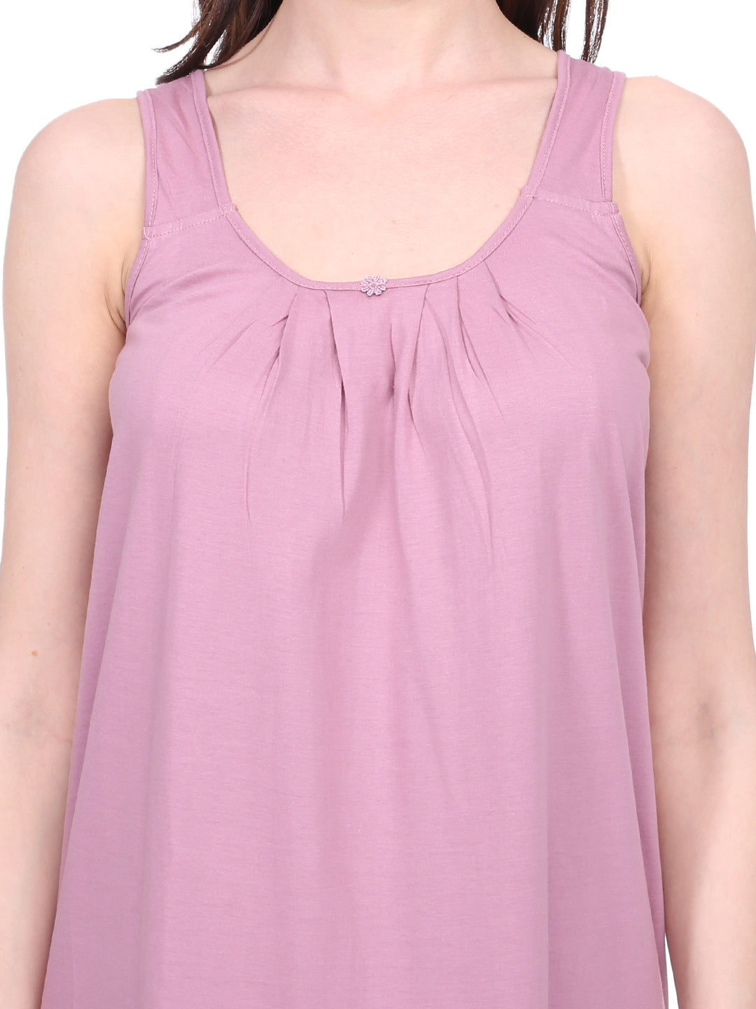 Red Rose Solid Cotton Full Length Camisole for Women | Nighty