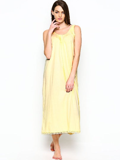 Red Rose Solid Cotton Full Length Camisole for Women | Nighty