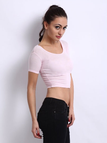 Red Rose Women's Casual Short Sleeves Round Neck Camisole Crop Top