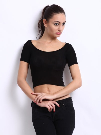 Red Rose Women's Casual Short Sleeves Round Neck Camisole Crop Top