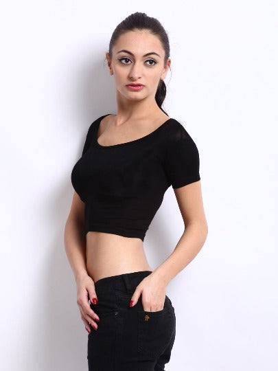 Red Rose Women's Casual Short Sleeves Round Neck Camisole Crop Top